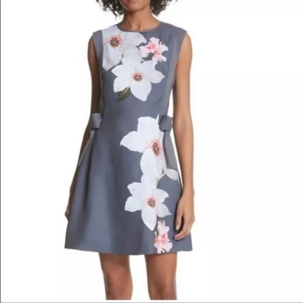 Ted Baker Gray Mini Dress with Floral Design